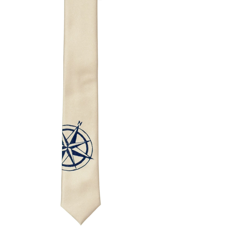 Compass Skinny Tie - Beige