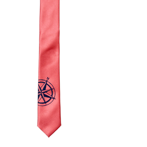Compass Skinny Tie - Coral