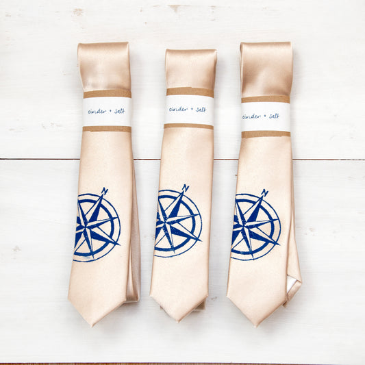 Compass Skinny Tie - Beige