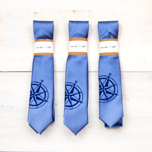 Compass Skinny Tie - Blue