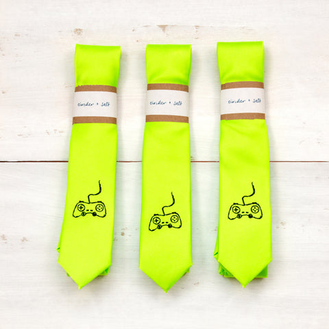 Game Controller Skinny Tie - Lime