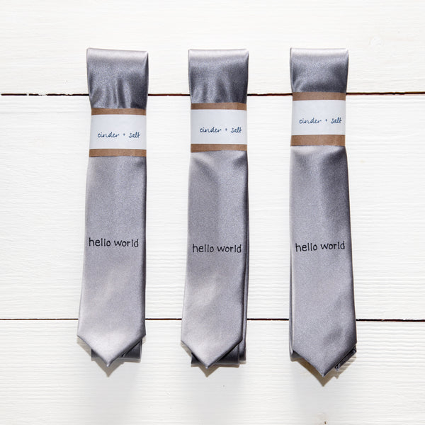 Hello World Skinny Tie - Grey