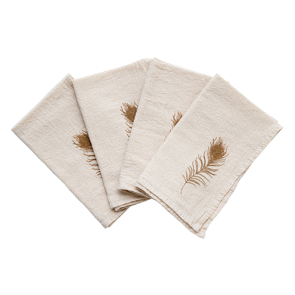 Peacock Feather Cloth Napkins - Set of 4