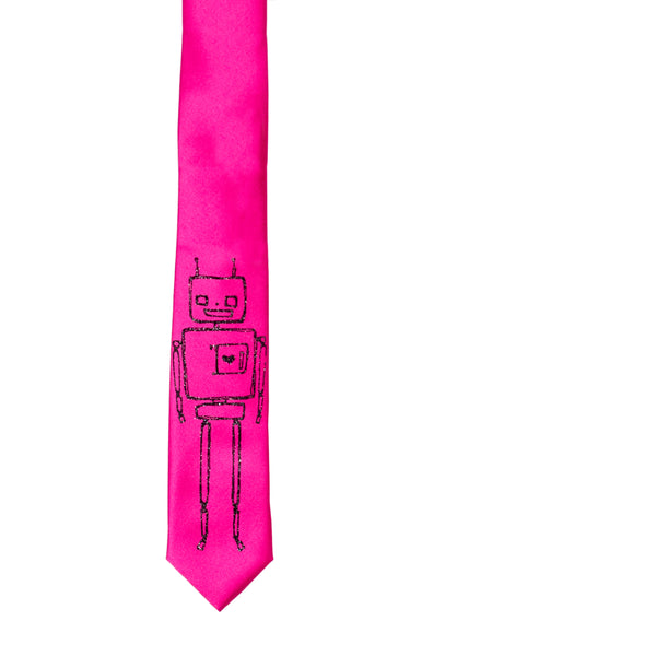 Robot Skinny Tie - Hot Pink