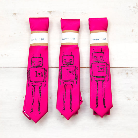 Robot Skinny Tie - Hot Pink