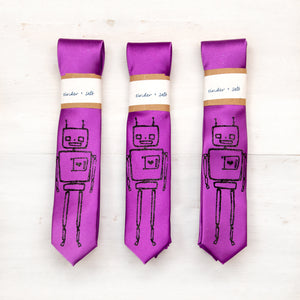 Robot Skinny Tie - Purple