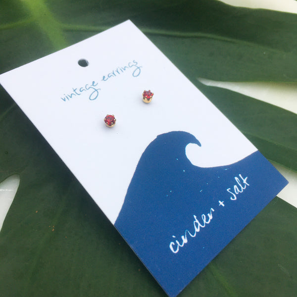 Vintage Stud Earrings- Ruby Red Mini