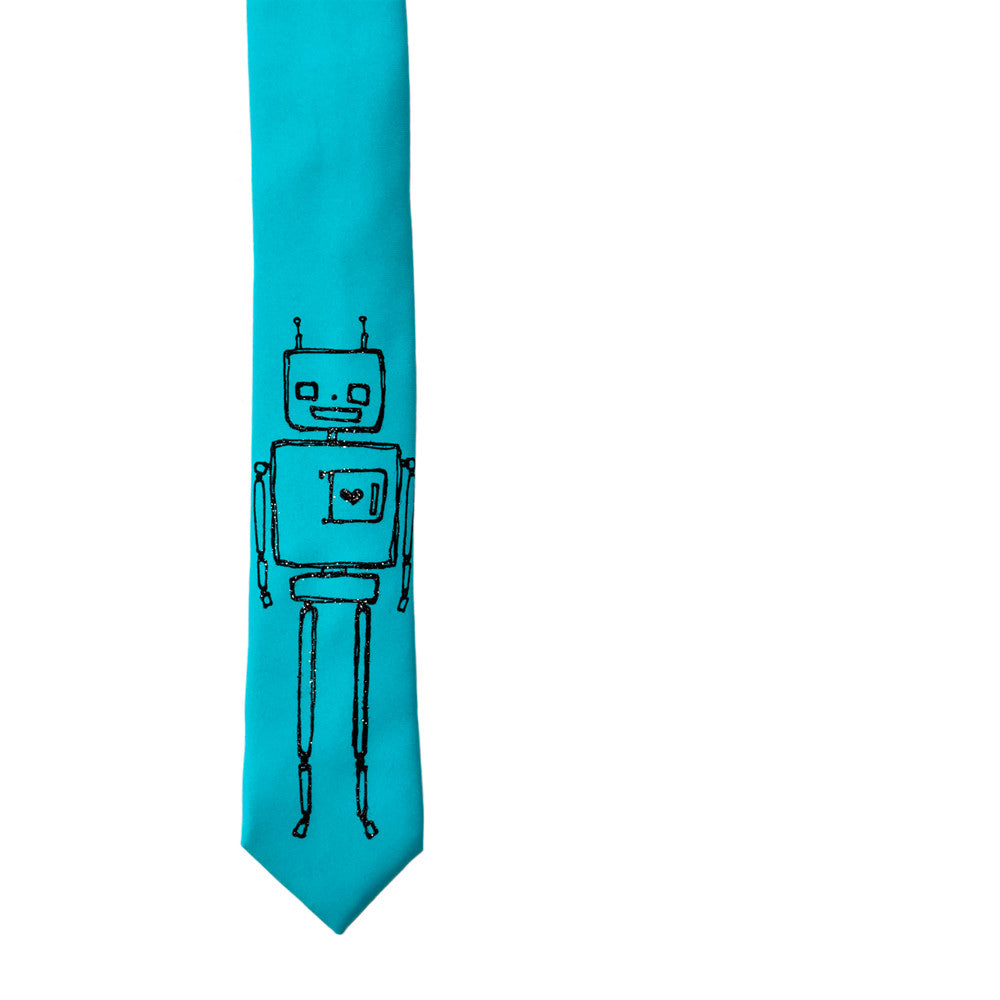 Robot Skinny Tie - Turquoise