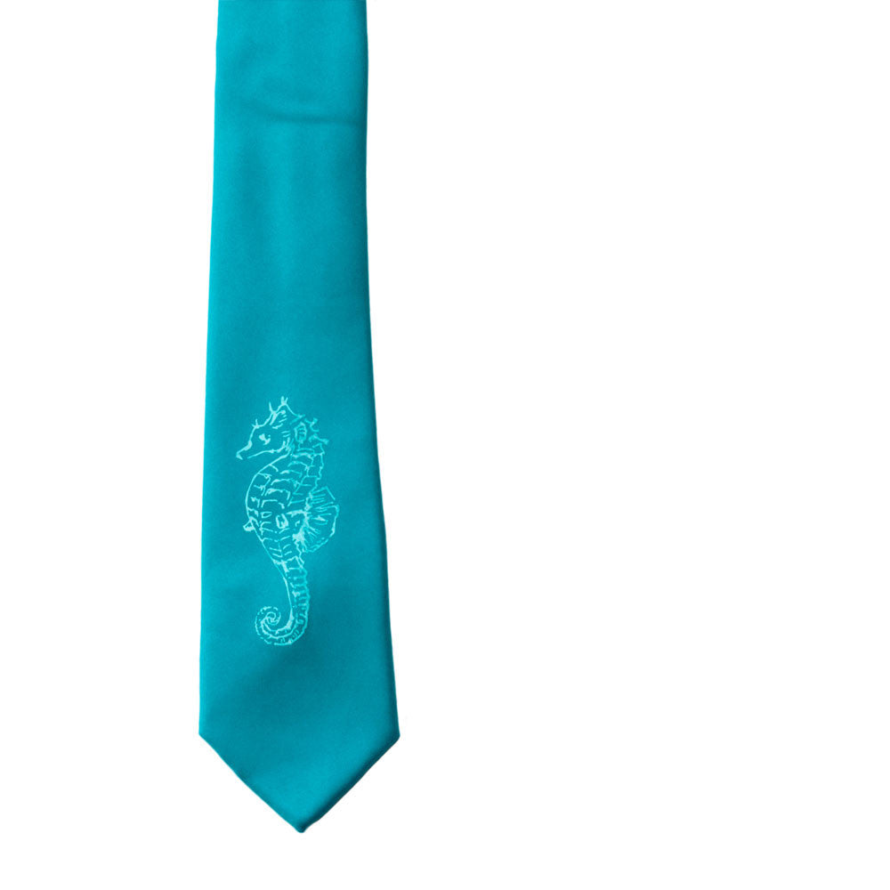 Seahorse Skinny Tie - Turquoise