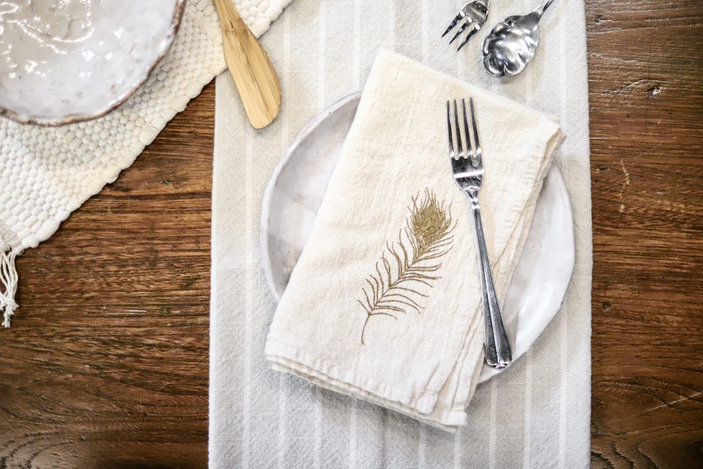 Peacock Feather Cloth Napkins - Set of 4