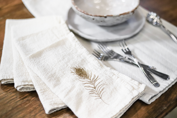 Peacock Feather Cloth Napkins - Set of 4